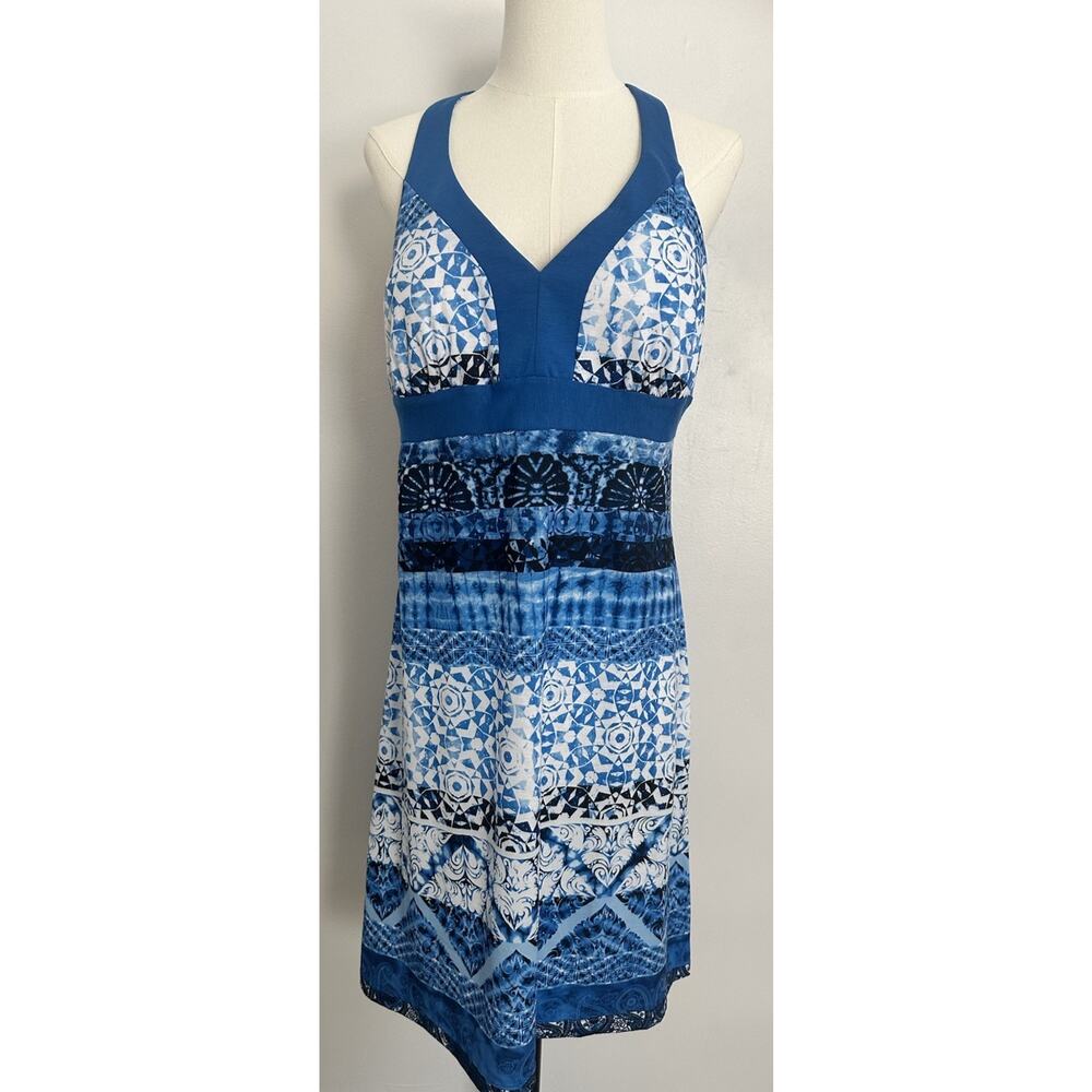 Gerry Gorpcore Blue Patterned Dress Sporty Athleisure Racerback Built-in Bra L